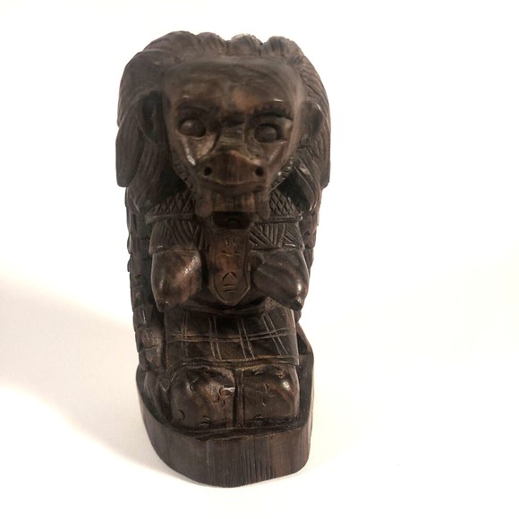 Hand Carved Black Wood Foo Dog Fu Dog Dragon Priestess Fertility Goddess 4.75" - Picture 4 of 12
